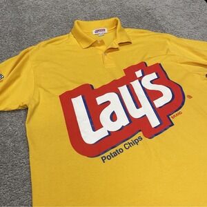 VTG 90s Lays Potato Chips Polo All Over Print Logo Snack Frito XXL Subway USA